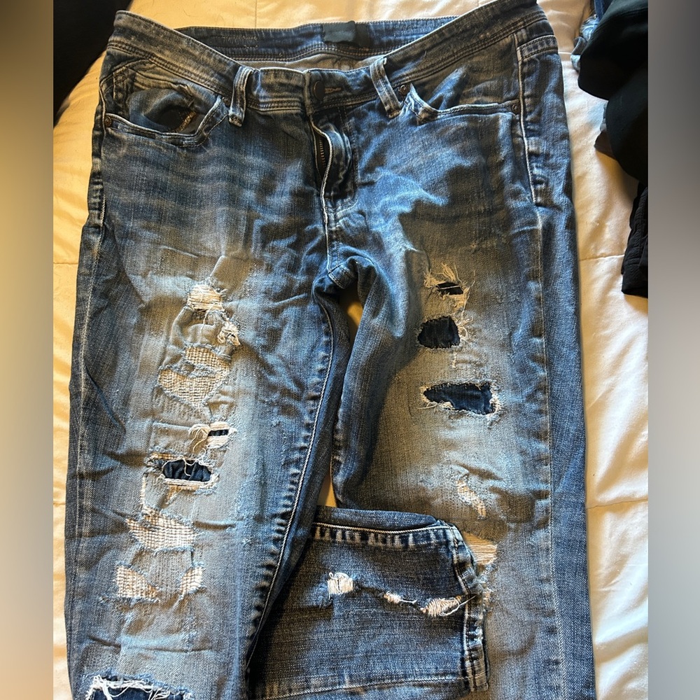 Women's Distressed patchwork Blue Jeans